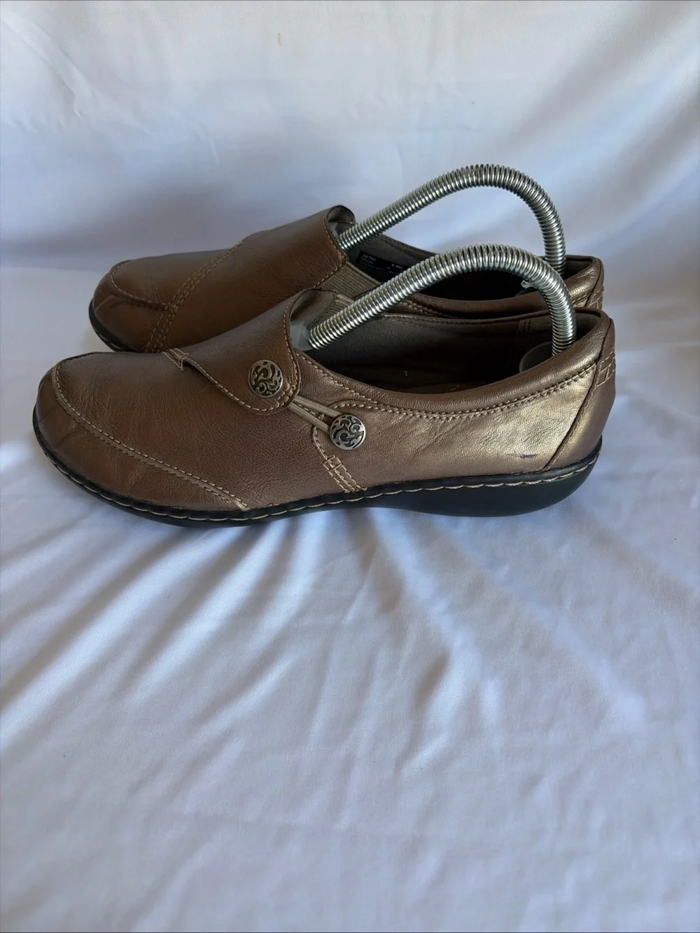 Clarks Women's Bronze Leather Slip-On Loafers